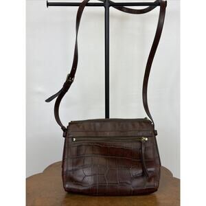 Fossil Brown Leather Pattern Small Crossbody Handbag Adjustable Strap #1662